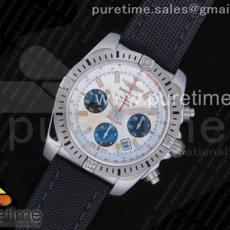 GF공장 브라이틀링 크로노맷 에어본(공수) 30주년 스틸 화이트다이얼 나일론스트랩 Chronomat 44 Airborne 30th Anniversary White Dial on Black Nylon Strap A7750