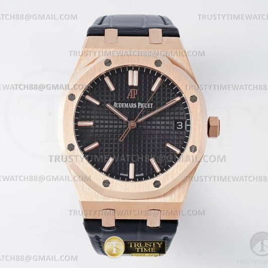IP공장 오데마피게 로얄오크 15500 로즈골드금통 블랙다이얼 가죽스트랩 Royal Oak 41mm 15500 RG/LE Black IPF A4302