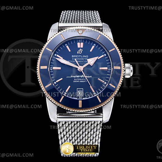 OX공장 브라이틀링 슈퍼오션 헤리티지2 42 로즈골드콤비 블루다이얼 브레이슬릿 Superocean Heritage II 42mm SS/SS Blue OXF A2824