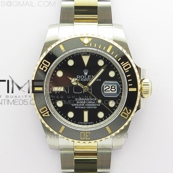 RO공장 롤렉스 서브마리너 흑콤 포금 Submariner 116613 LN Blue Ceramic SS/YG Wrapped ROF 1:1 Best Edition Black Dial On SS/YG Wrapped Bracelet A2836