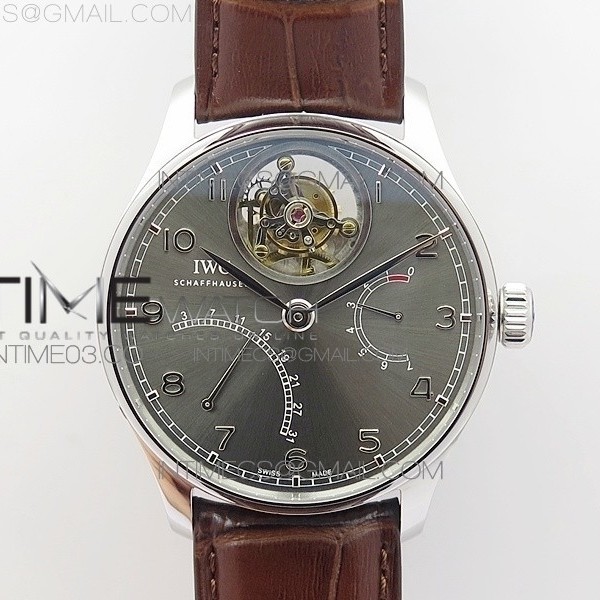 ZF공장 IWC 포르투기즈 투어빌론 IW504602 스틸 그레이다이얼 가죽스트랩 IWC PORTUGUESE TOURBILLON IW504602 SS GRAY DIAL ON BROWN LEATHER STRAP