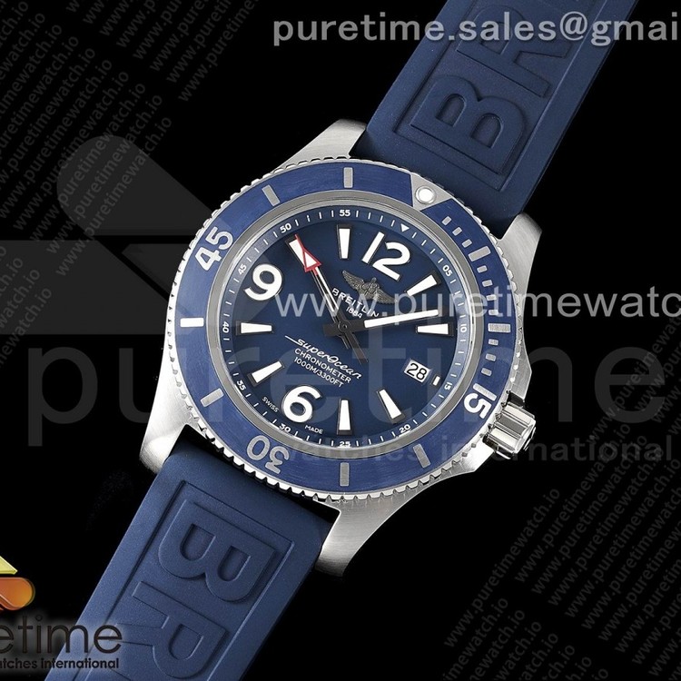 TF공장 브라이틀링 슈퍼오션 44 스틸 블루다이얼 블루베젤 러버스트랩 Superocean Automatic 44 TF 1:1 Best Edition Blue Dial Blue Bezel on Blue Rubber Strap A2824
