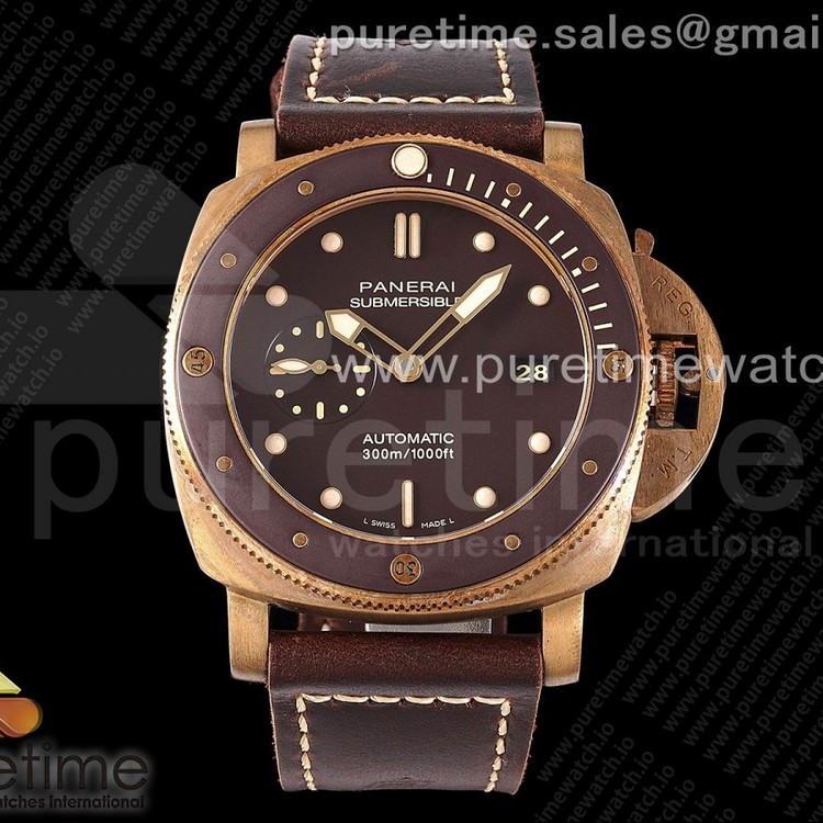 ZF공장 PAM968 브론즈 PAM968 V Bronzo ZF 1:1 Best Edition Brown Ceramic Bezel and Dial on Brown Calfskin Strap P.9010