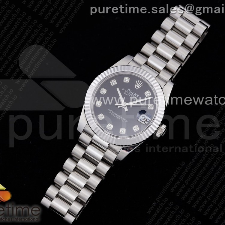 GM공장 롤렉스 데이저스트 31 블랙다이얼 브레이슬릿 DateJust 31 Ladies 278289 GMF 316L Steel Black Dial Diamonds Markers on President Syle Bracelet