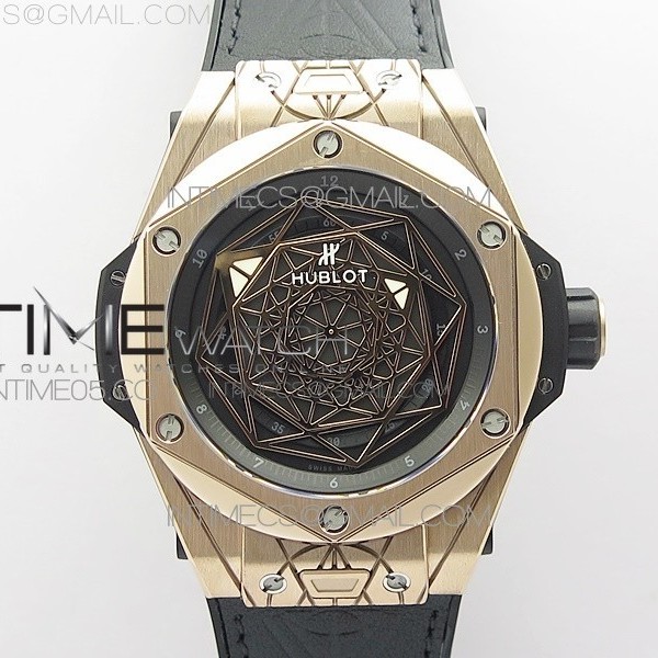WW공장 V2 유니코 상블루 티타늄 로골 블랙다이얼 거미스트랩 Big Bang Sang Bleu RG Ti WWF 1:1 Best Edition Black Skeletonal Dial On Black Gummy Strap Asian HB1213 V2