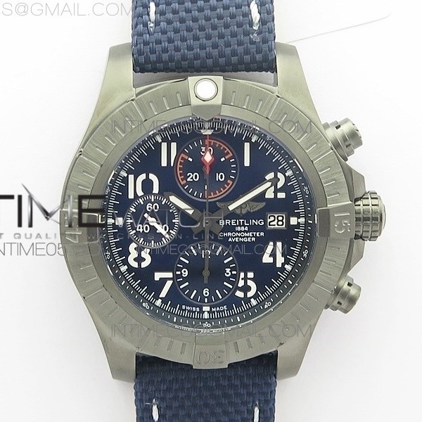 브라이틀링 어벤져 밴디트 티타늄 DLC 블루다이얼 나일론 스트랩 Avenger Bandit V13317 Titanium DLC B50 Best Edition Blue Dial Numbers Makers on Blue Nylon strap A7750