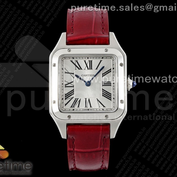 IWS공장 까르띠에 산토스 뒤몽 27.5 스틸 실버다이얼 레드가죽스트랩 Santos Dumont 27.5mm IWSF Best Edition Silver Dial on Red Leather Strap Quartz
