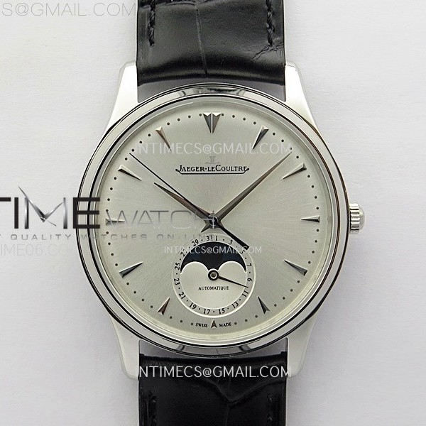 ZF공장 예거르쿨트르 마스터 울트라씬 문페이즈 스틸 화이트다이얼 Master Ultra Thin Moon 1368420 SS White Dial on Black Leather Strap V3 SA925 Super Clone