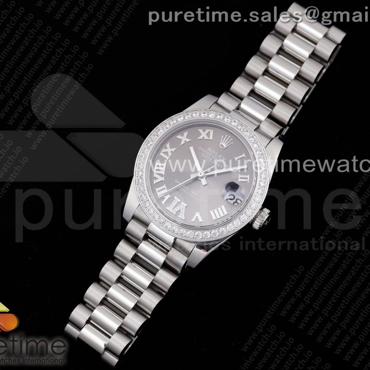 GM공장 롤렉스 데이저스트 31 그레이다이얼 브레이슬릿 DateJust 31 Ladies 278289 GMF 316L Steel Diamonds Bezel Gray Dial Roman Markers on President Syle Bracelet