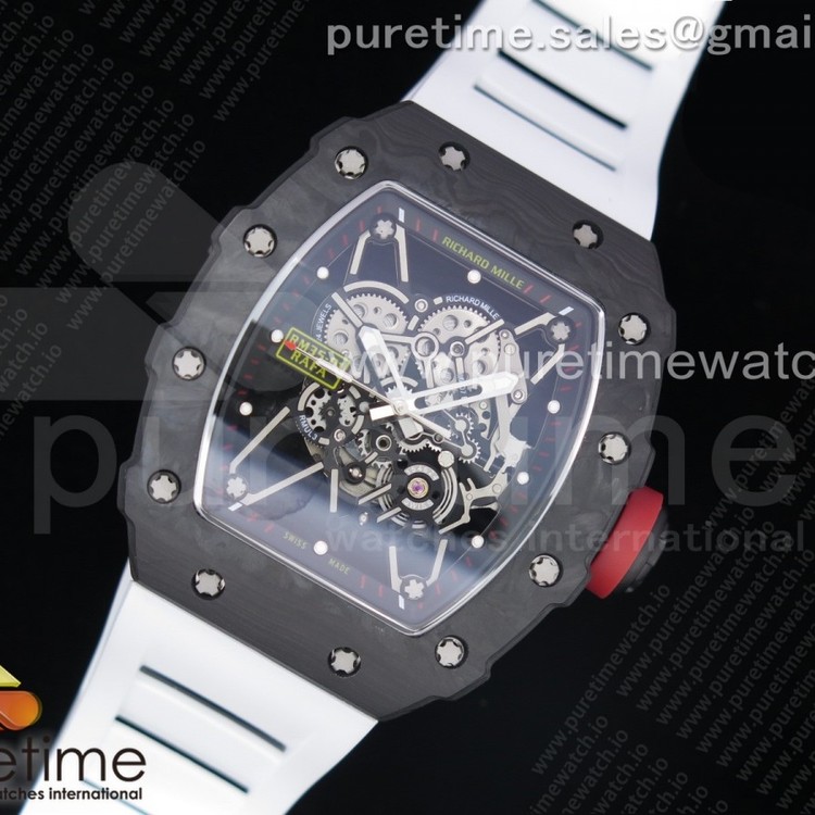 KV공장 V3 리차드밀 RM035-02 스켈레톤다이얼 러버스트랩 RM035-02 Solid Caseback Skeleton Dial Red on White Rubber Strap MIYOTA8215 V3