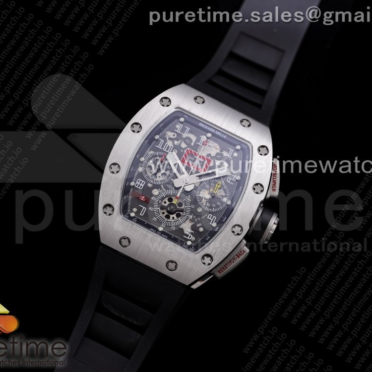 KV공장 V3 RM011 크리스탈다이얼 러버 RM011 SS Chrono KVF 1:1 Best Edition Crystal Dial Black on Black Rubber Strap A7750 V3
