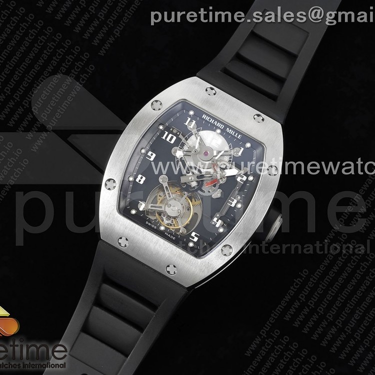 3K공장 리차드밀 RM001 투어빌론 스틸 블랙다이얼 러버스트랩 RM001 Tourbillon SS 3KF Best Edition Black Dial on Black Leather Strap
