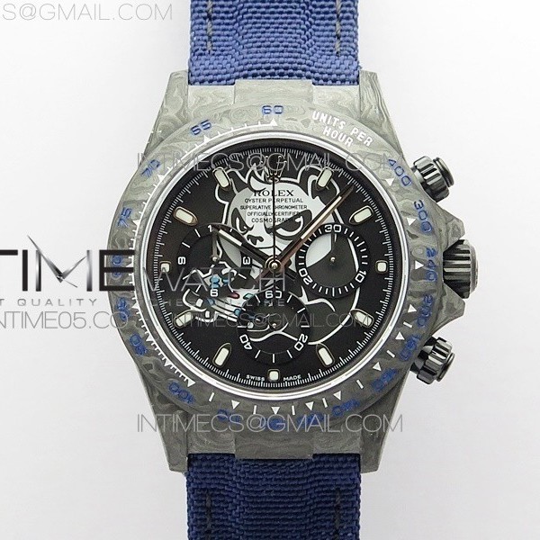 OM공장 데이토나 DIW 카본 나일론스트랩 4130 Daytona DIW Carbon OMF Best Edition Dark Black Dial on Dark Blue Nylon Strap A4130