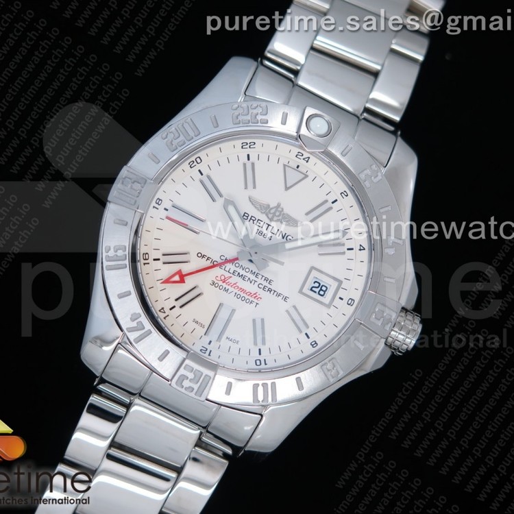 GF공장 v2 브라이틀링 어벤져2 GMT 화이트다이얼 브레이슬릿 Avenger GMT SS White Dial Stick Markers on SS Bracelet A2836 V2