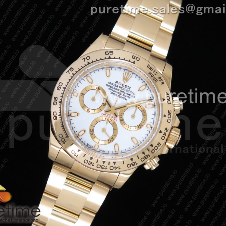 AR공장 V2 롤렉스 데이토나 옐로우골드 금통 화이트다이얼 브레이슬릿 Daytona 116508 YG Plated 904L SS Case and Bracelet White Dial A4130 Super Clone V2
