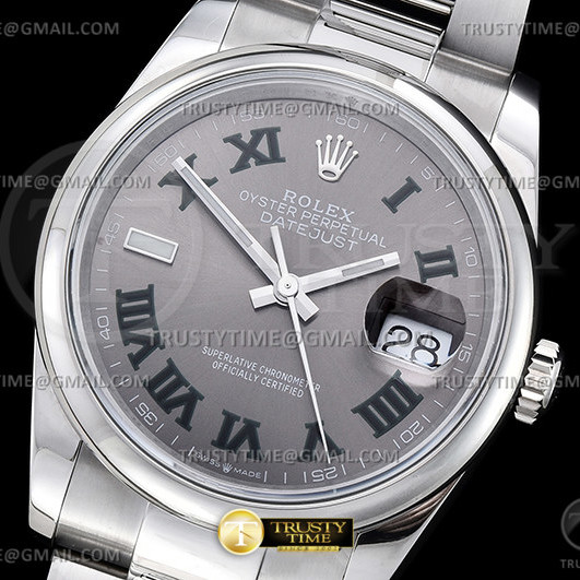 BP공장 롤렉스 데이저스트 36 스틸 슬레이트 로만다이얼 돔베젤 오이스터브레이슬릿 DJ 36mm Oys Smt SS/SS Grey/Rmn BPF A2824