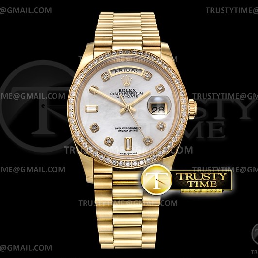 EW공장 롤렉스 데이데이트 36 옐로우골드 금통 자개다이얼 3255 DayDate 36mm Dia Pres YG/YG Wht MOP Diam EWF A3255 Mo