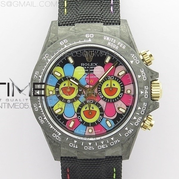 WW공장 V2 데이토나 카본 나일론스트랩 Daytona Diw Carbon V2 WWF Best Edition Black/Pink Dial On Orange Nylon Strap A7750