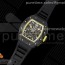 KV공장 RM011 카본 스켈레톤다이얼 러버 RM011 NTPT Carbon Chrono KVF 1:1 Best Edition Crystal Skeleton Dial Yellow Inner Bezel on Black Rubber Strap A7750