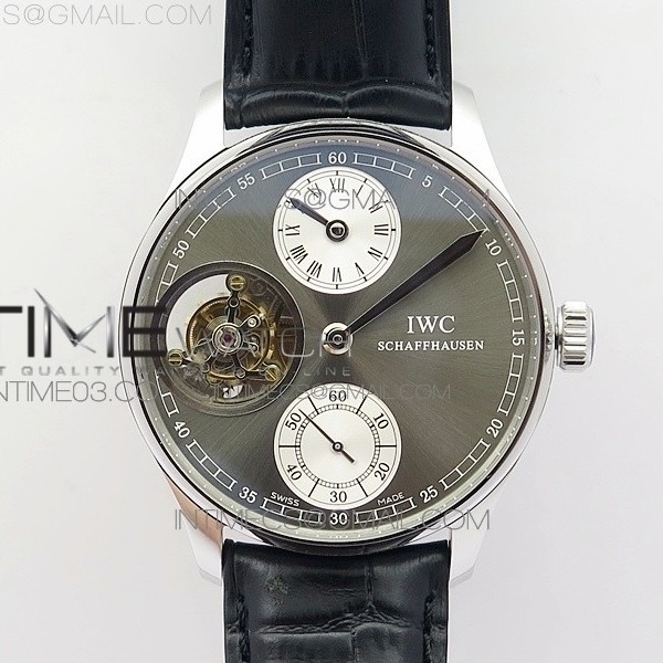 IWC 포르투기저 플라잉 투어빌론 스틸 그레이다이얼 2서브다이얼 가죽스트랩 IWC PORTUGUESE FLYING TOURBILLON SS GRAY DIAL 2 SUB DIALS ON BLACK LEATHER STRAP