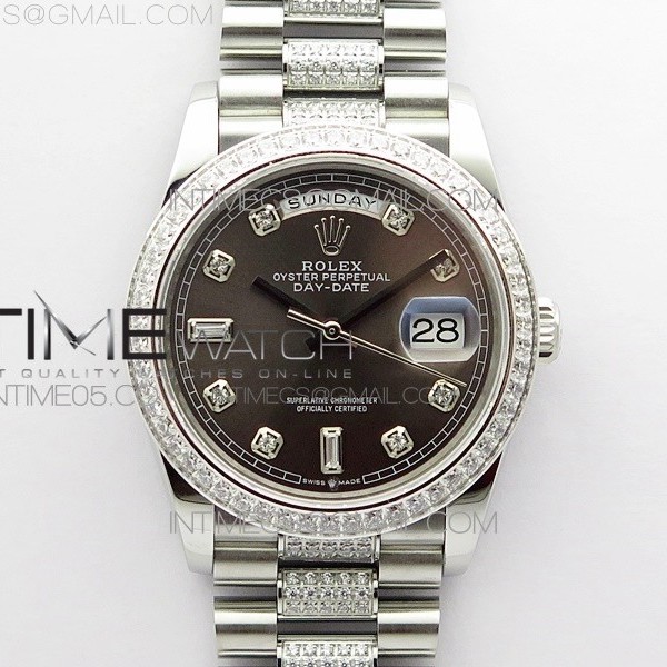 BP공장 롤렉스 데이데이트 36미리 그레이다이얼 2836 Day-Date 36 128239 SS/Crystal BP Best Edition Gray Crystal Markers Dial on SS President Bracelet A2836
