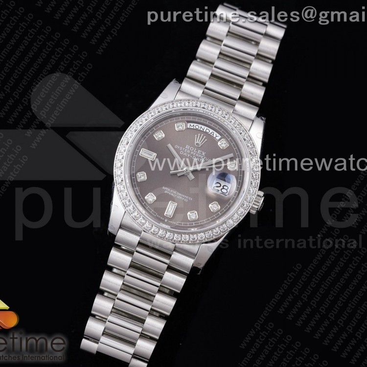 GM공장 데이데이트 36 그레이다이얼 2836 Day Date 36 128239 GMF 1:1 Best Edition 904L Steel Gray Dial Diamonds Markers and Bezel on Bracelet A2836