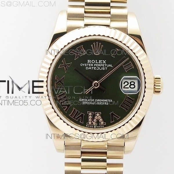 BP공장 롤렉스 데이저스트 31 로즈골드금통 그린다이얼 브레이슬릿2813 Datejust 31mm 278275 RG Green Roman Markers Dial @6 Dia on RG President Bracelet