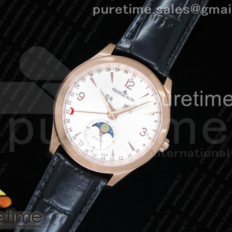 OM공장 예거르쿨트르 마스터캘린더 로즈골드금장 화이트다이얼 가죽스트랩 Master Calendar RG White Dial on Black Leather Strap A866