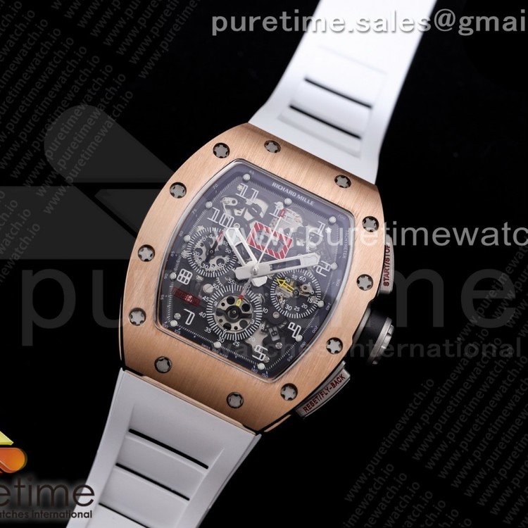 KV공장 V3 RM011 로골 크리스탈다이얼 러버 RM011 RG Chrono KVF 1:1 Best Edition Crystal Dial Black on White Rubber Strap A7750 V3