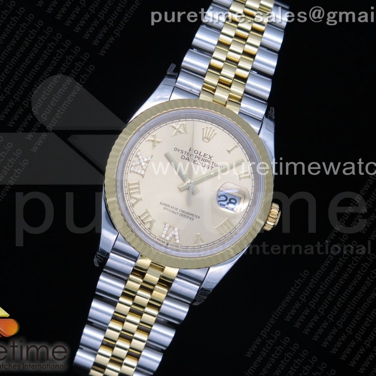 EW공장 롤렉스 데이저스트 36 옐로우골드콤비 샴페인다이얼 쥬빌레브레이슬릿 DateJust 36 SS/YG 126233 Gold Dial Roman Markers on Jubilee Bracelet A3235