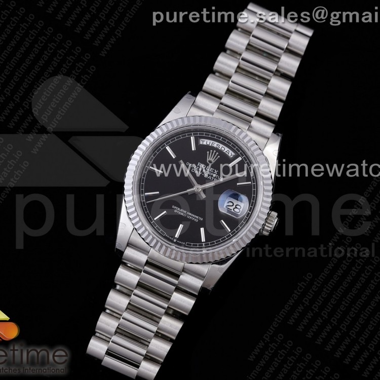 GM공장 데이데이트 36 블랙다이얼 2836 Day Date 36 128239 GMF 1:1 Best Edition 904L Steel Black Dial Stick Markers on Bracelet A2836