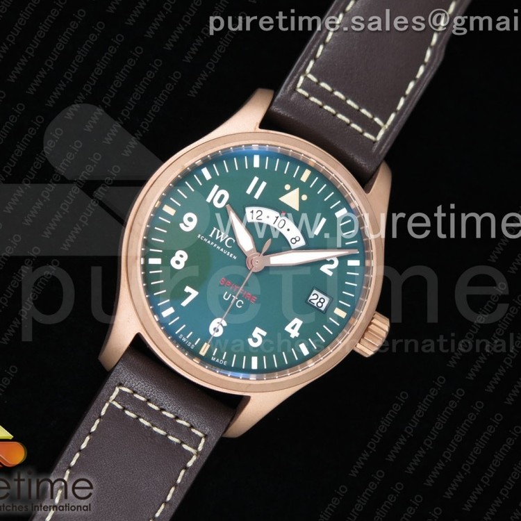XF공장 UTC 스핏파이어 에디션 브론즈케이스 그린다이얼 가죽스트랩 IWC UTC Spitfire Edition “MJ271” Bronze IW327101 Green Dial on Brown Leather Strap A2836