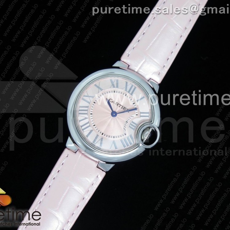 AF공장 까르띠에 발롱블루 33MM 스틸 핑크크로커다일스트랩 Ballon Bleu 33mm SS Pink Textured Dial on Pink Crocodile Strap Jap Quartz
