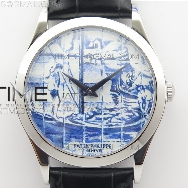FL공장 파텍필립 칼라트라바 아술레이호스 에나멜다이얼 가죽스트랩 Calatrava Azulejos SS 5089G-62 FL Enamel Dial on Black Leather Strap