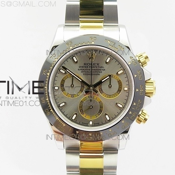 JH 롤렉스 세라믹 데이토나 콤비 그레이다이얼 서브다이얼골드서클 DAYTONA SS/YG CERAMIC BEZEL SLIVER GRAY DIAL ON SS/YG BRACELET A7750