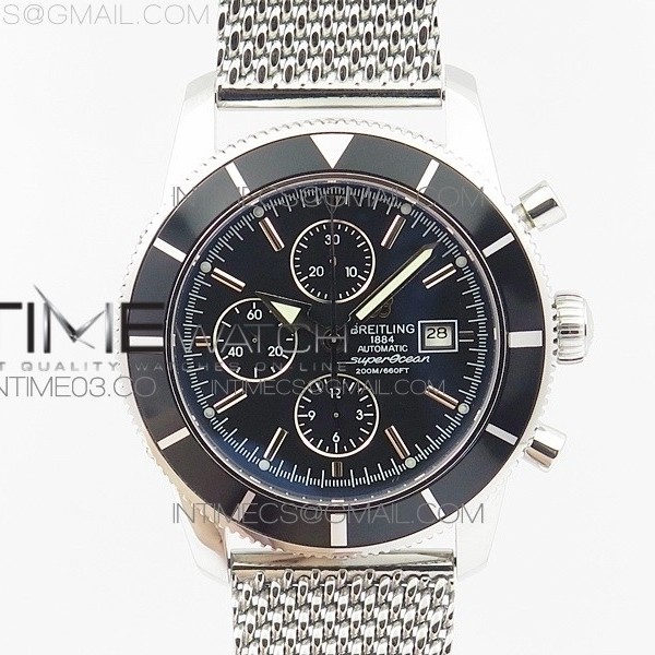 브라이틀링 슈퍼오션 44MM 스틸 블랙베젤 블랙다이얼 브레이슬릿 SUPEROCEAN A13312 44MM BLACK BEZEL BLACK DIAL ON SS BRACELET A7750