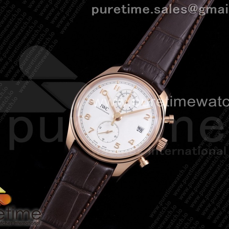 ZF공장 포르투기저 크로노 클래식 로골 화이트다이얼 가죽스트랩 Portugieser Chrono Classic 42 RG IW390301 White Dial on Brown Leather Strap A7750
