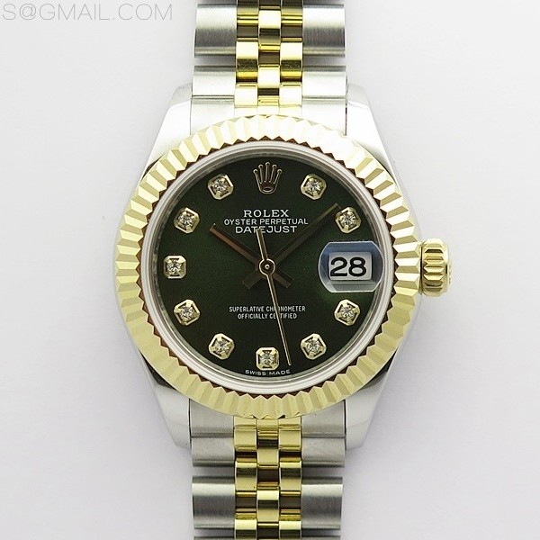 BP공장 롤렉스 데이저스트 28 옐로우골드콤비 그린다이얼 2671 Datejust 28mm 279173 SS/YG BP Best Edition Green Crystals Markers Dial on SS/YG Jubilee Bracelet ETA2671
