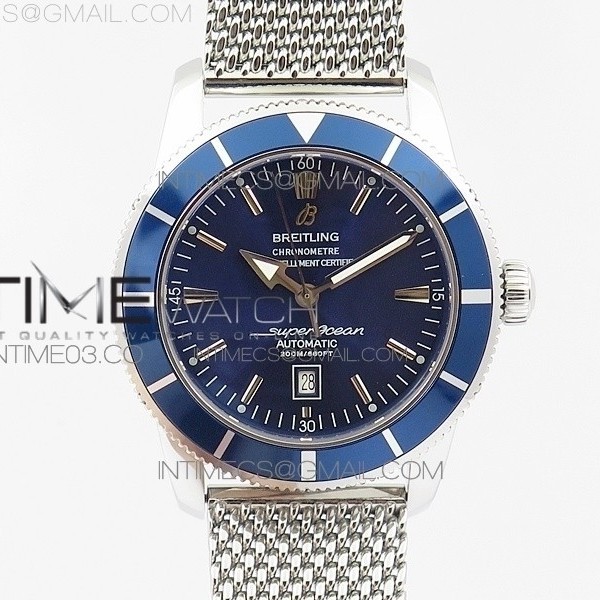 브라이틀링 슈퍼오션 헤리티지 46MM 스틸 블루다이얼 블루베젤 매쉬밴드 SUPER OCEAN HERITAGE 46MM SS BLUE BEZEL BLUE DIAL ON SS MESH BRACELET A2824