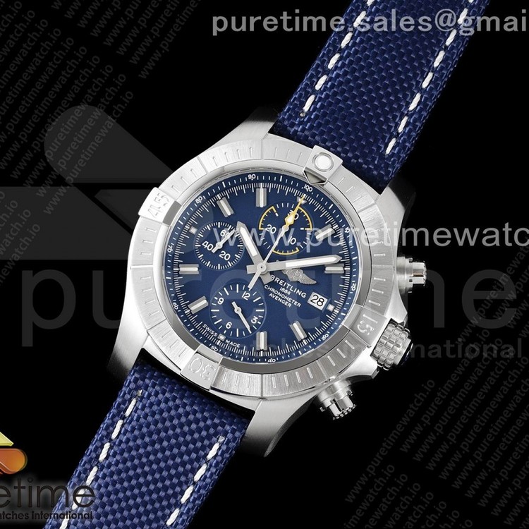 TF공장 브라이틀링 어벤져 크로노그래프 티타늄 블루다이얼 직물스트랩 Avenger Chrono SS TF 1:1 Best Edition Blue Dial on Blue Nylon Strap A7750