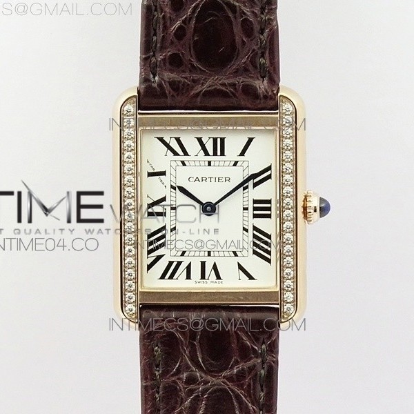 AF공장 까르띠에 탱크솔로 24 다이아베젤 로즈골드금장 화이트다이얼 가죽스트랩 TANK SOLO LADIES 24MM DIA BEZEL RG WHITE DIAL ON BROWN LEATHER STRAP RONDA QUARTZ