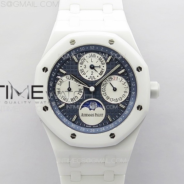 APS공장 오데마피게 로얄오크 퍼페츄얼캘린더 풀화이트세라믹 블루다이얼 브레이슬릿 Royal Oak Perpetual Calendar 26579CB White Ceramic APSF Best Edition on White Ceramic Bracelet A5134 V3