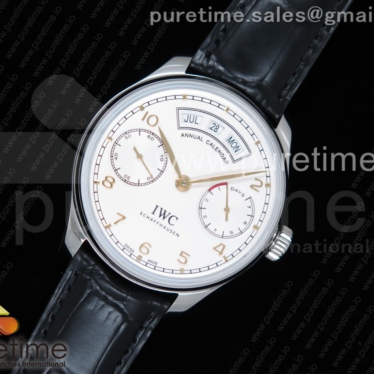 YL공장 V2 IWC 포르투기저 애뉴얼캘린더 스틸 화이트다이얼 골드핸즈 가죽스트랩 IWC Portuguese Real PR Real Annual Calendar IW5035 White Dial YG Markers on Black Leather Strap A52850 V2
