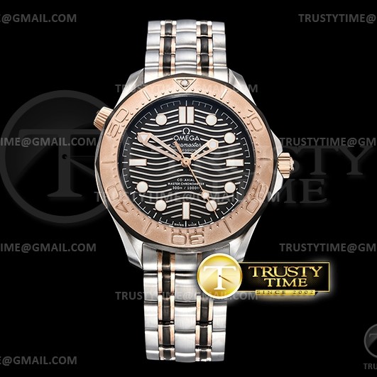 OM공장 오메가 씨마스터 다이버 300M 로즈골드 콤비 블랙물결텍스쳐다이얼 브레이슬릿 Seamaster 300m Diver Tit Tantanlum RG/SS OMF Asia 8806