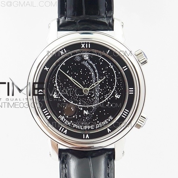 TW공장 파텍필립 6104P 문 스틸 블랙다이얼 블랙가죽스트랩 6104P MOON SS BLACK DIAL ON BLACK LEATHER STRAP A240 V2