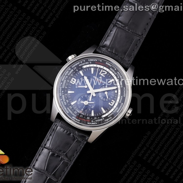 ZF공장 예거르쿨트르 폴라리스 지오그래픽 블루다이얼 가죽스트랩 Polaris Geographic SS Blue Textured Dial on Black Leather Strap A936