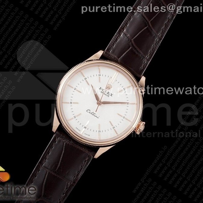 KZ공장 셀리니 로골 화이트다이얼 가죽스트랩 Cellini RG KZF 1:1 Best Edition White Dial Stick Markers on Brown Leather Strap SA3132