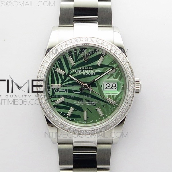 BP공장 롤렉스 데이저스트 36 스틸 그린팜다이얼 다이아몬드베젤 오이스터브레이슬릿 DateJust 36 SS 126234 BP 1:1 Best Edition New Green Dial on Oyster Bracelet