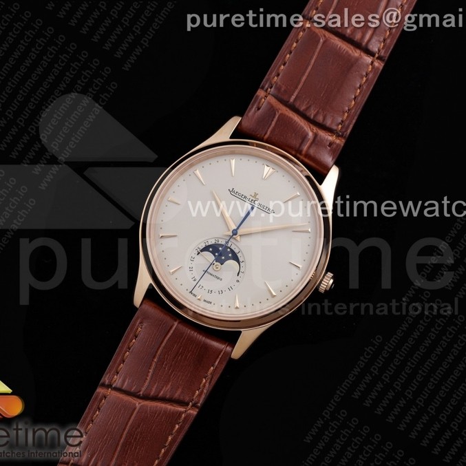 AZ공장 예거 울씬문 로골 화이트다이얼 가죽스트랩 Master Ultra Thin Moon RG AZF 1:1 Best Edition White Dial on Brown Leather Strap A925
