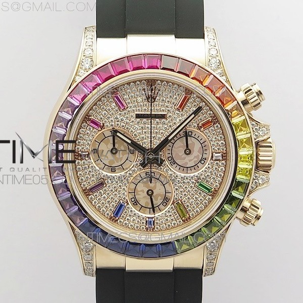 BL공장 데이토나 레인보우 로골 러버 Daytona 116595RBOW RG Rainbow Crystal BLF Best Edition Diamonds Dial on Black Rubber Strap A4130